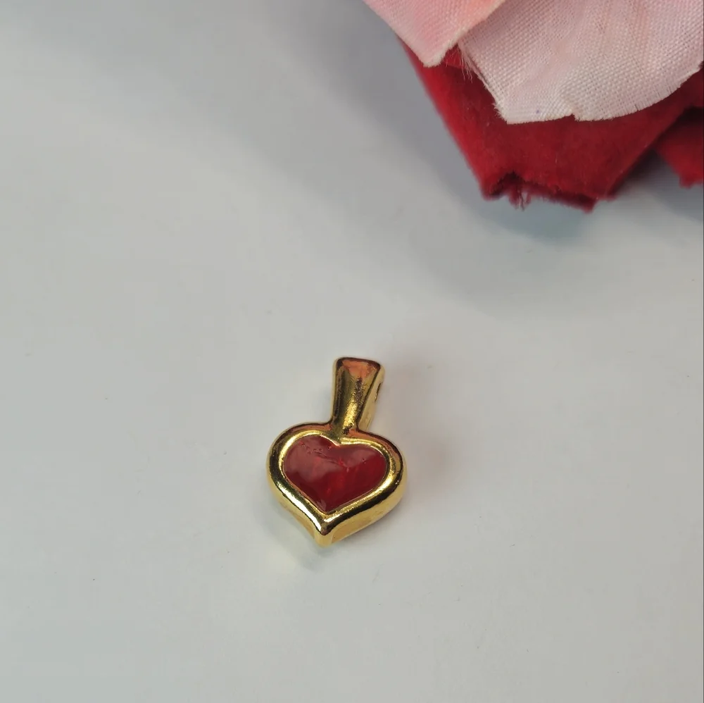 Gold & Red Shimmer Heart Pendant or Charm Chunky Heart Pendant - Picture 2 of 5
